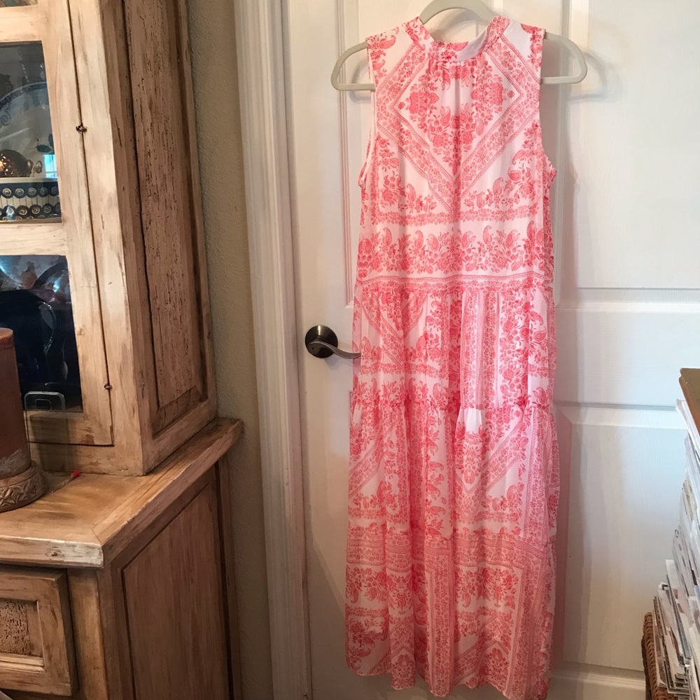 CALVIN KLEIN  Pink and white Maxi Sleeveless Dress
